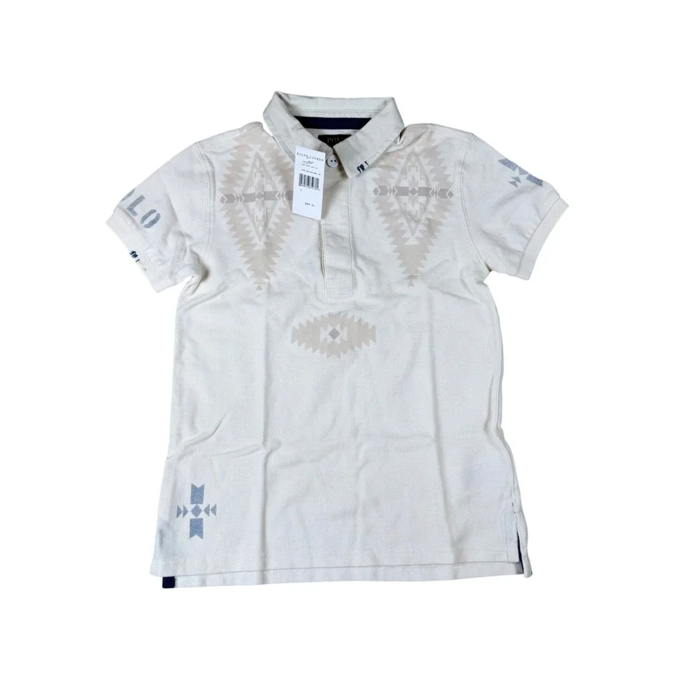 Polo Ralph Lauren Boys Size 7 White Piece Dyed Mesh Novel Rug Polo Shirt NWT